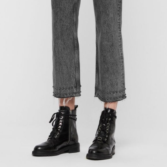 All Saints | Ava Studded Hem Straight Leg HR Jeans - Picture 4 of 15